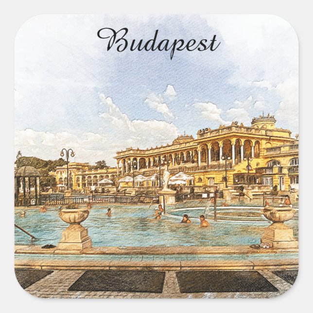 Vintage Budapest Hungary Panorama View Square Sticker (Front)