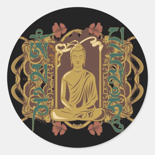 Vintage Buddha Mantra Classic Round Sticker (Front)