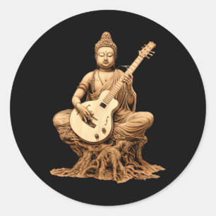 Vintage Buddha Playing Guitar Yoga Buddhist Yogi M Classic Round Sticker