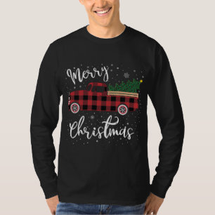 Vintage Buffalo Plaid Red Truck Merry Christmas T-Shirt