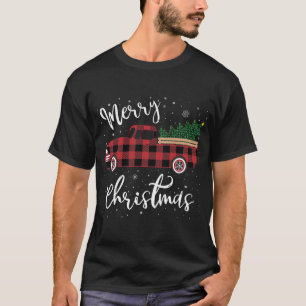 Vintage Buffalo Plaid Red Truck Merry Christmas T-Shirt