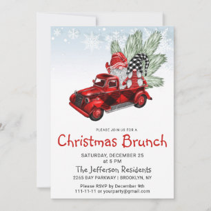 Vintage Buffalo Red Truck Gnomes Christmas Brunch Invitation
