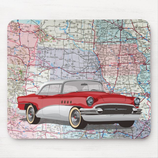 Vintage Buick on Road Map Mouse Pad (Front)