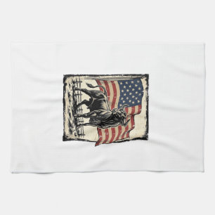 Vintage Bull American Flag Western Shirt Design_1 Tea Towel