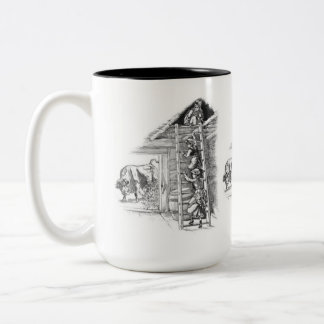 Vintage Bull in Barn Two-Tone Coffee Mug
