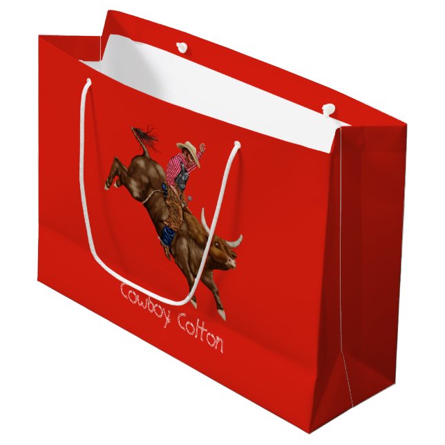 Vintage bull riding cowboy large gift bag (Front Angled)