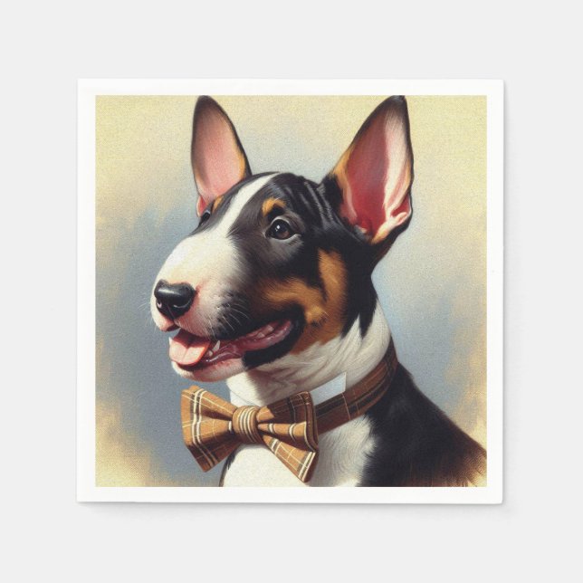 Vintage Bull Terrier Painting Portrait Napkin (Front)