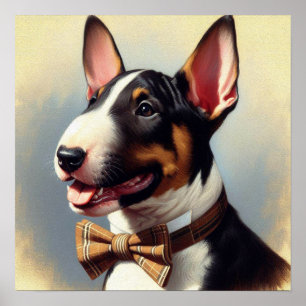 Vintage Bull Terrier Painting Portrait Poster