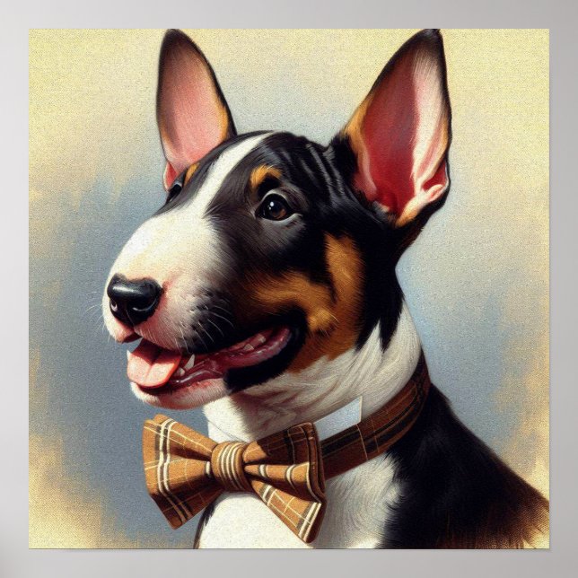 Vintage Bull Terrier Painting Portrait Poster (Front)