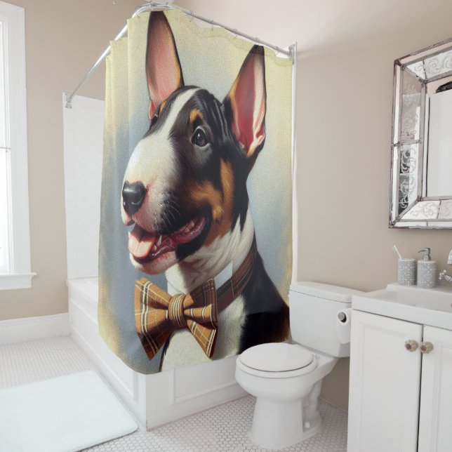 Vintage Bull Terrier Painting Portrait Shower Curtain (In Situ)
