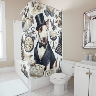 Vintage Bull Terrier Pattern Shower Curtain