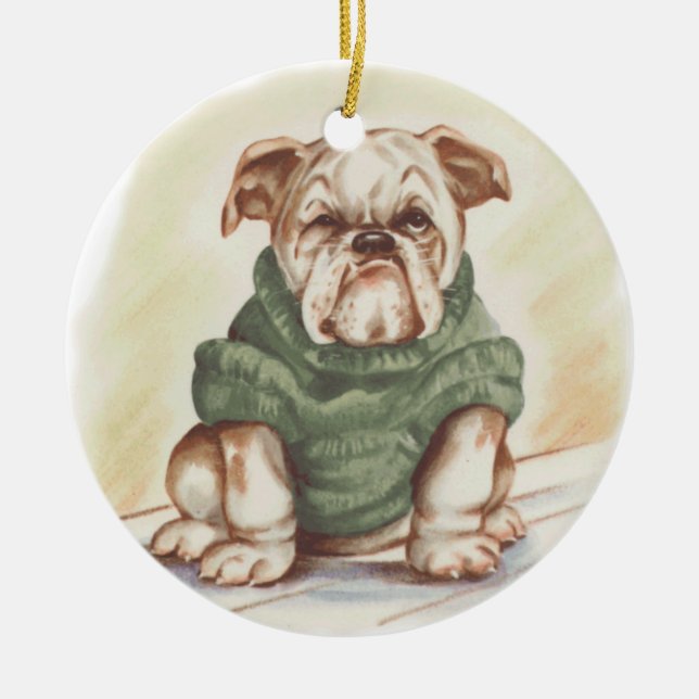 Vintage bulldog ceramic ornament (Front)