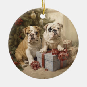 Vintage Bulldog Christmas Ceramic Ornament