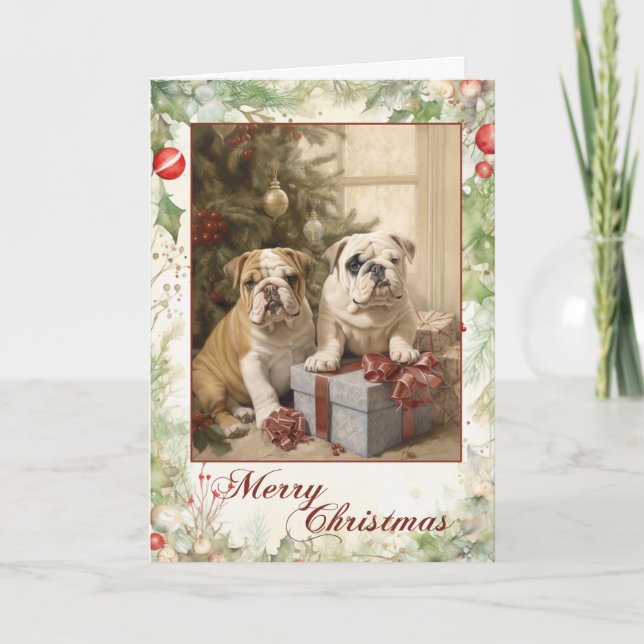Vintage Bulldog Christmas Holiday Card (Front)