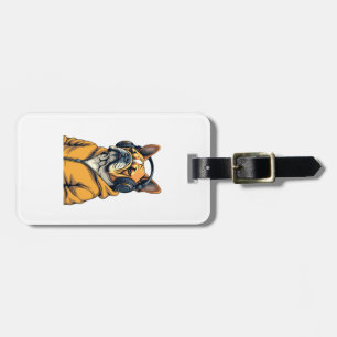 Vintage Bulldog in Headphones Wearing Hoodie Music Luggage Tag
