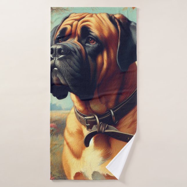 Vintage Bullmastiff Painting Bath Towel (Bath Towel)