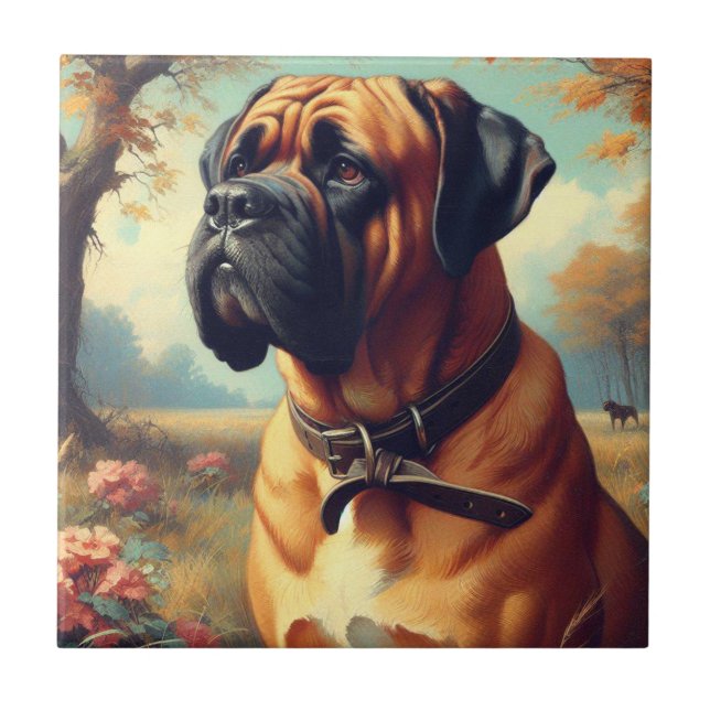 Vintage Bullmastiff Painting Ceramic Tile (Front)