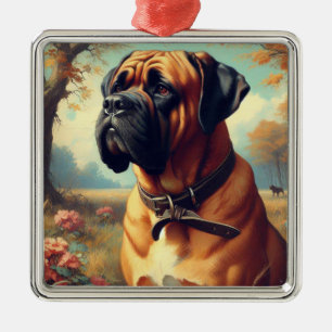 Vintage Bullmastiff Painting Metal Ornament