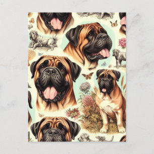 Vintage Bullmastiff Seamless Postcard