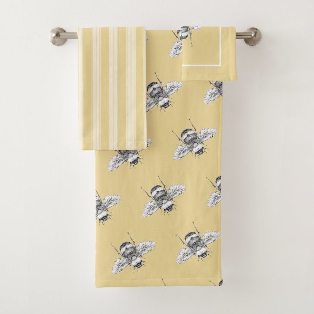 Vintage Bumble Bees & Summer Yellow Bath Towel Set (Insitu)