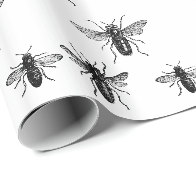 Vintage Bumblebees Wrapping Paper (Roll Corner)