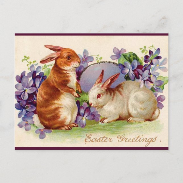 Vintage Bunnies and Lilacs Easter Greeting Postcard (Front)