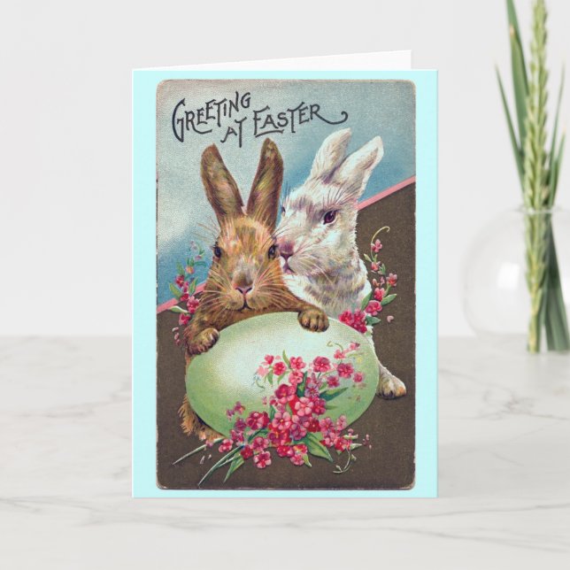Vintage Bunnies Easter Greeting Card (Front)