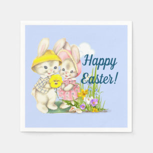 Vintage Bunnies & Flowers Happy Easter Napkin