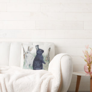 Vintage bunnies, happy easter accent pillow
