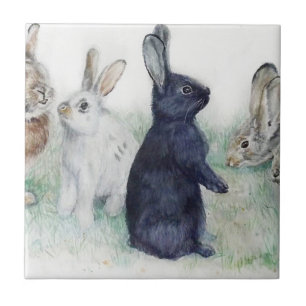 Vintage bunnies, happy easter ceramic tile