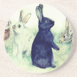 Vintage bunnies, happy easter coaster