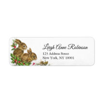 Vintage Bunnies Holly Christmas Return Address
