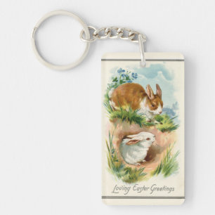 Vintage Bunnies Loving Easter Key Ring