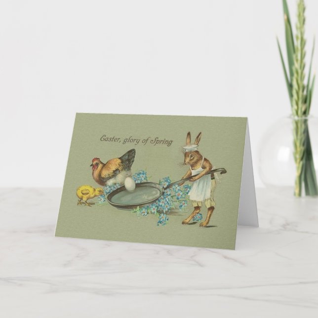 Vintage Bunny And Chicken Easter Greeting Card (Front)