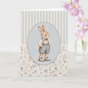 Vintage Bunny boy Greeting Card Floral Rabbit Card