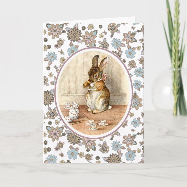 Vintage Bunny Custom Easter Greeting Cards (Front)
