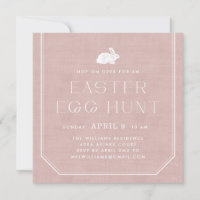 Vintage Bunny Easter Egg Hunt Invitation - Pink