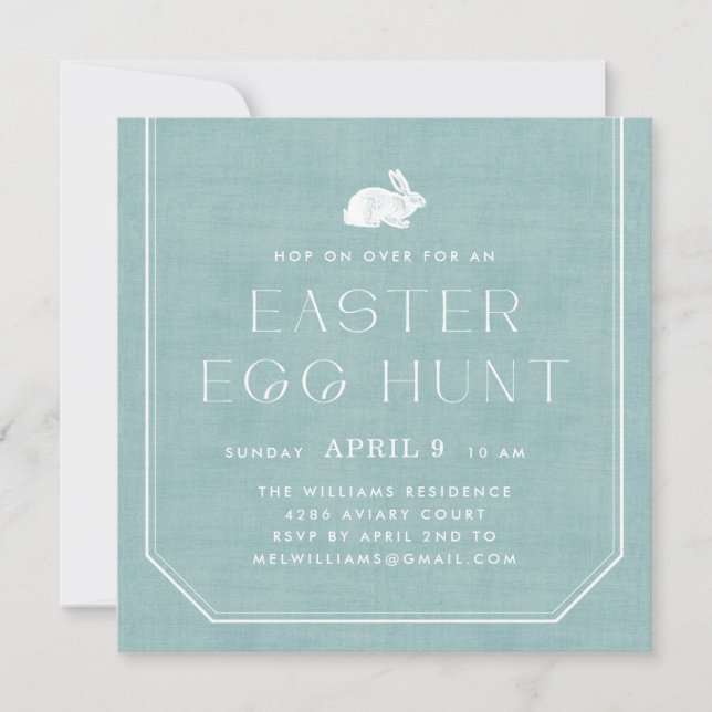 Vintage Bunny Easter Egg Hunt Invitation - Teal (Front)