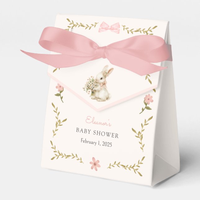 Vintage Bunny Floral Baby Shower  Favour Box (Front Side)