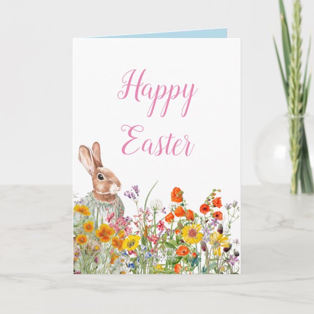 Vintage Bunny Floral Spring Easter Card (Front)