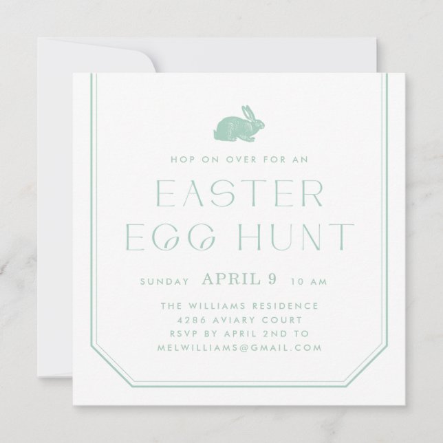 Vintage Bunny Frame Easter Party Invitation - Mint (Front)