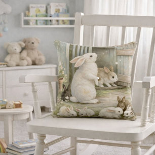 Vintage Bunny Garden Illustration   Cottagecore  Cushion