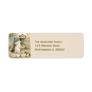 Vintage Bunny Garden Illustration Cottagecore Return Address Label