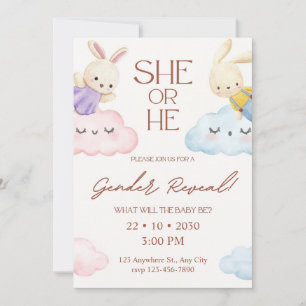 Vintage Bunny Gender Reveal Invitation