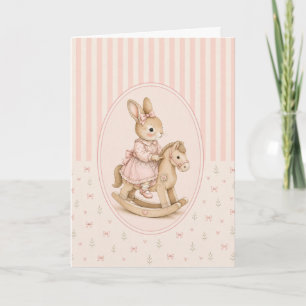 Vintage Bunny Girl Greeting Card, Floral Rabbit Card