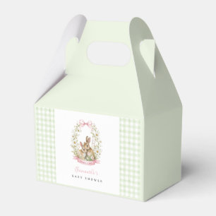 Vintage Bunny Green Gingham Girl Baby Shower Favour Box