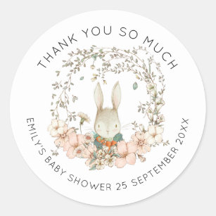 Vintage Bunny Green Leaves Thank You Baby Shower Classic Round Sticker