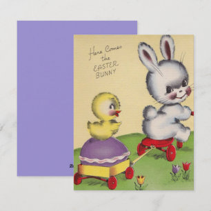 Vintage Bunny Here Comes Easter Bunny Holiday Card