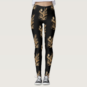 Vintage Bunny Howling to the Moon Rabbit Night Art Leggings
