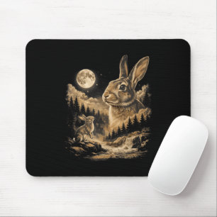 Vintage Bunny Howling to the Moon Rabbit Night Art Mouse Pad